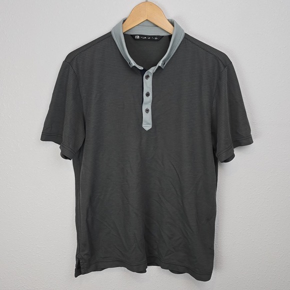 TravisMathew Golf Polo Shirt Gray Blue Performance Size‎ S/M 20x26 Cotton Blend - Picture 1 of 9